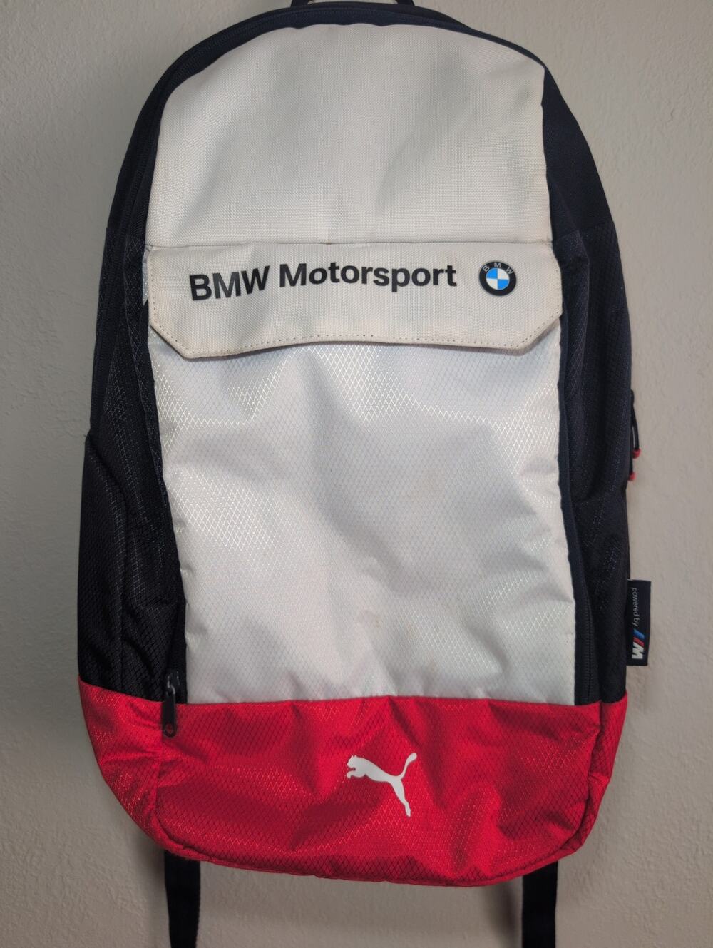 Puma Backpack BMW Motorsport Red Blue White 18L Padded Compartment Pockets 15 Oz